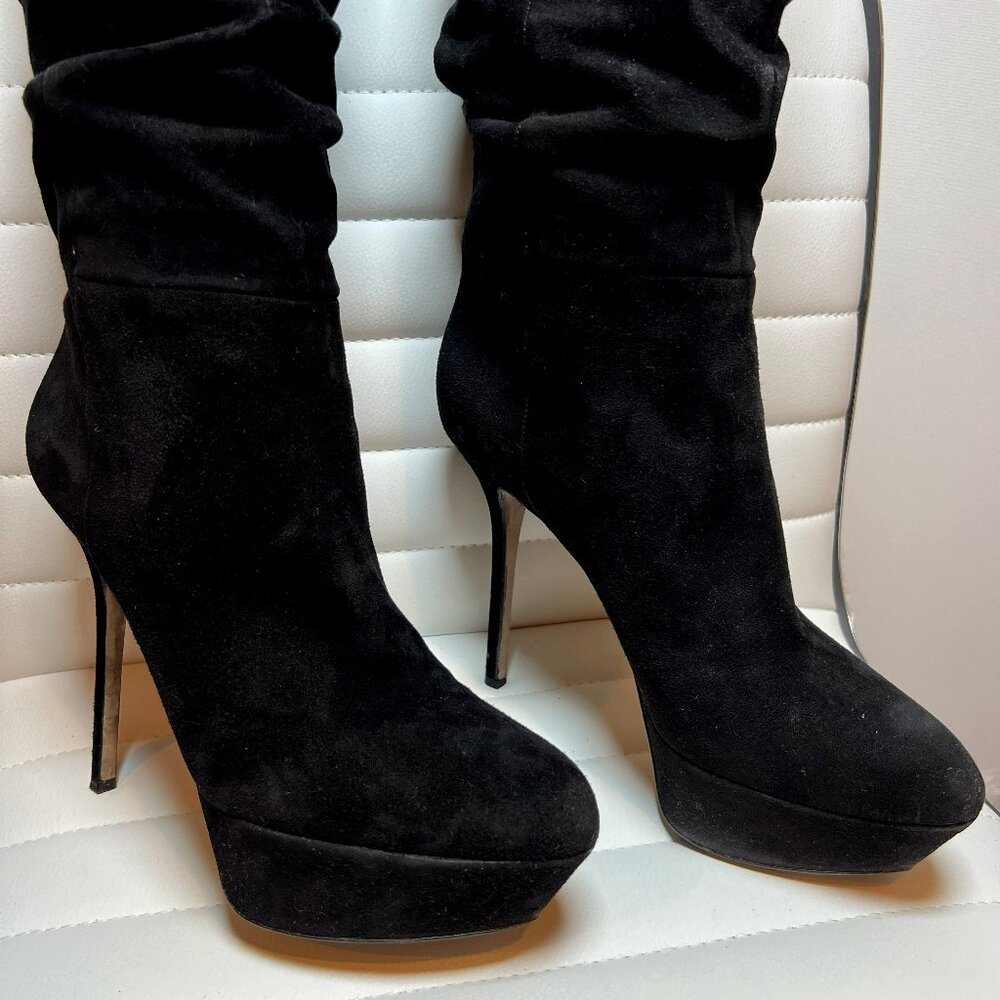 Knee high black suede boots, size 9